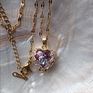 Gold and Purple Heart Pendant Necklace